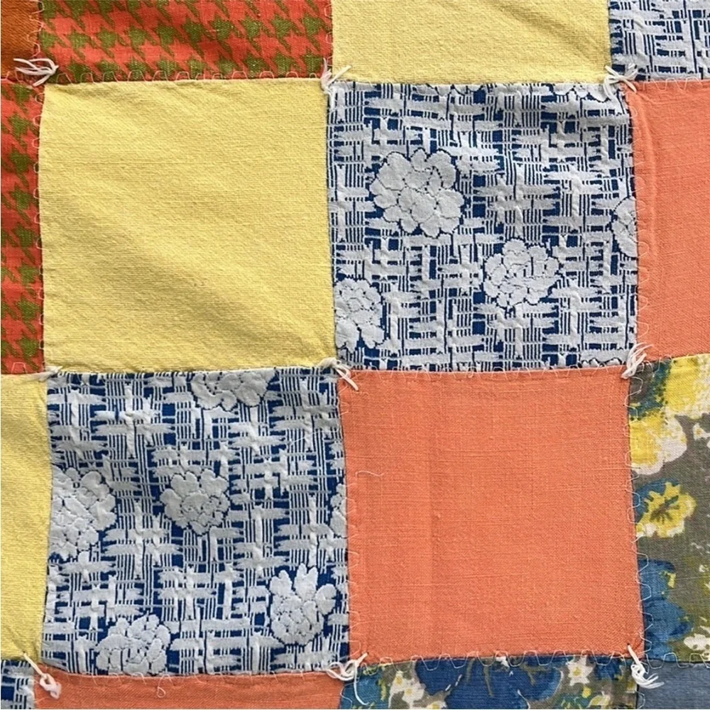 Vintage Patchwork Quilt Blanket Multi Print Throw 76” x 70” - Picture 3 of 12